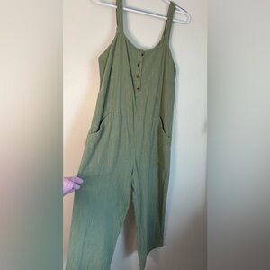 Billabong Stargazer 100% Cotton Jumpsuit, sage green, cropped leg, gauzy, XL